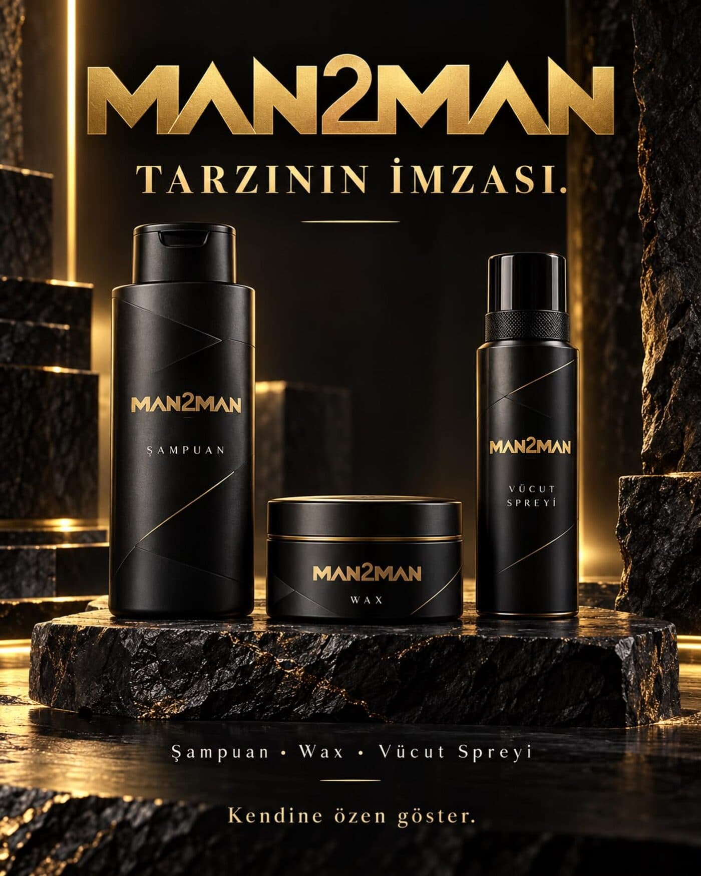 MAN2MAN Black Signature şampuan, wax ve vücut spreyi